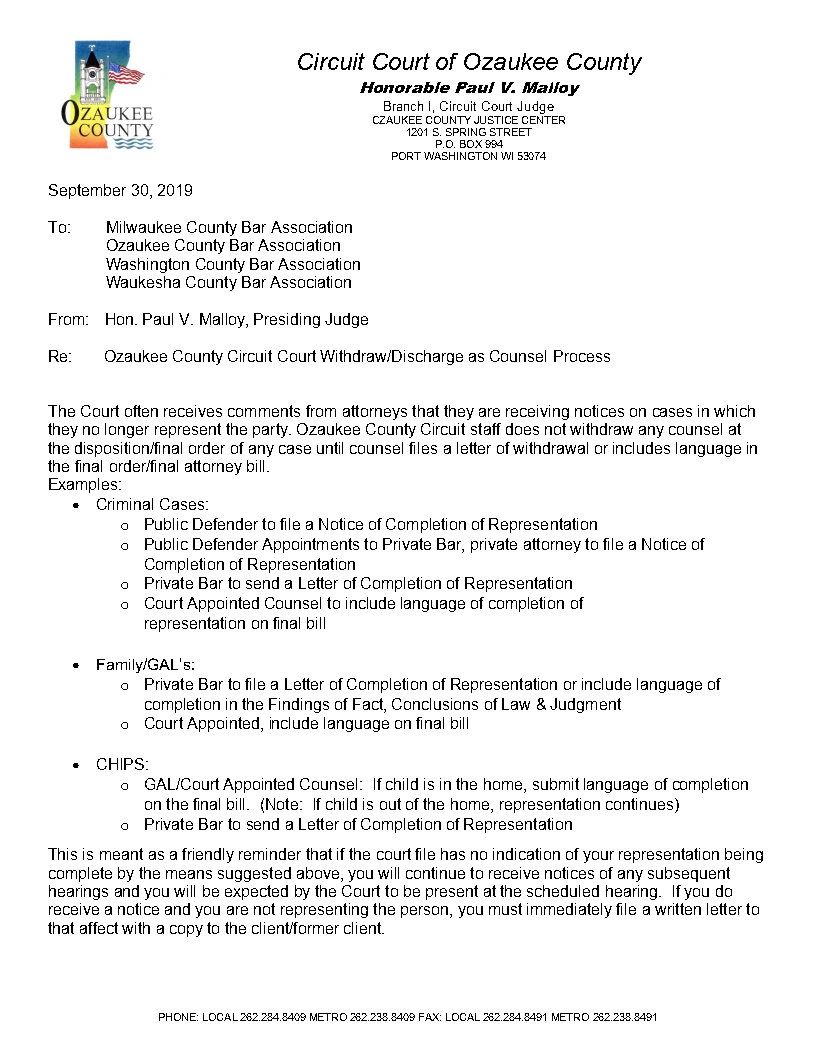 Important memo re Withdrawal of Counsel from Circuit Court